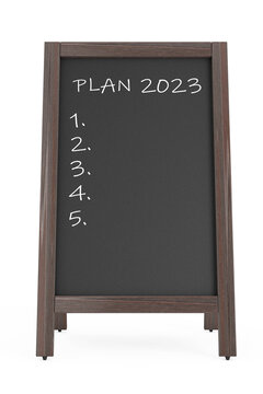 Menu Chalk Board with the Phrase Plan 2023. 3d Rendering
