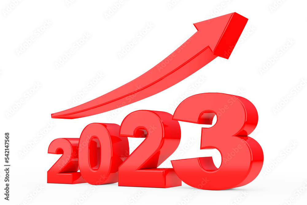 Poster progress arrow in new 2023 year sign. 3d rendering