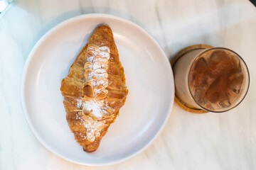 Almond croissant fresh bake serving