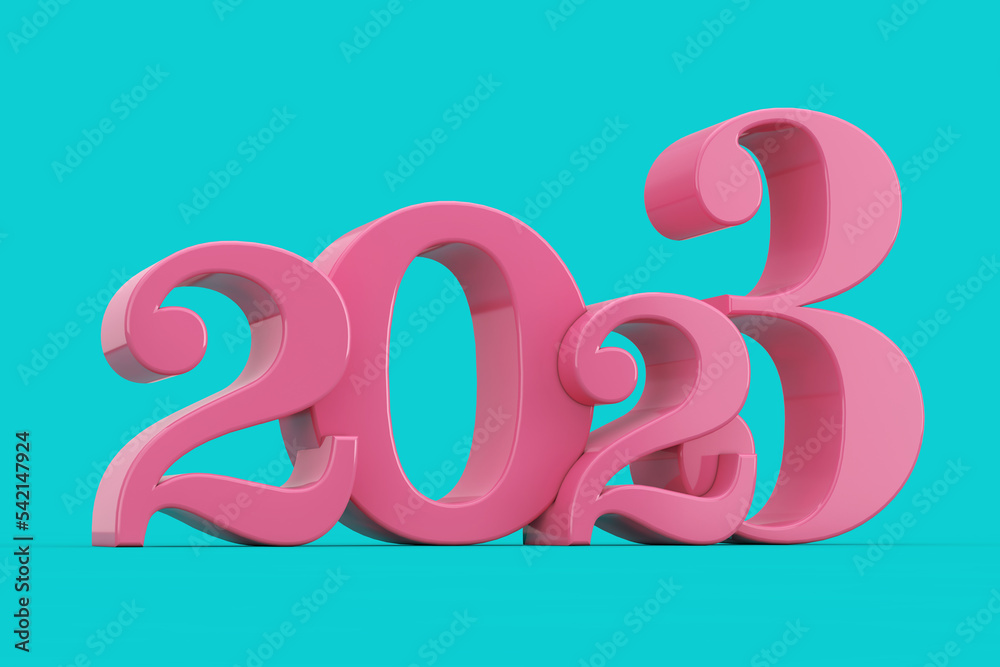 Aufkleber 2023 new year pink sign in duotone style. 3d rendering