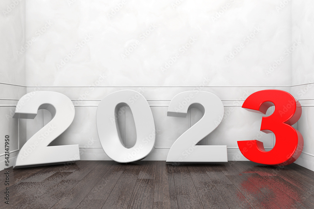 Poster 2023 New Year Sign in Empty Room. 3d Rendering