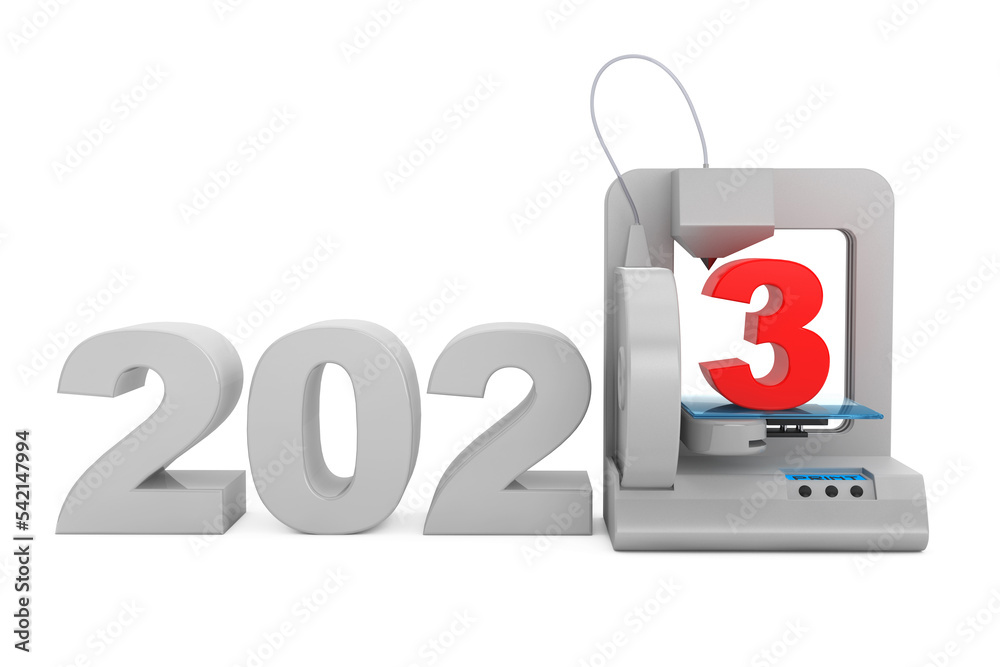 Aufkleber Modern Home 3d printer print New 2023 Year Sign. 3d Rendering