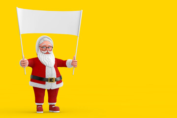 Cartoon Cheerful Santa Claus Granpa and Empty White Blank Banner with Free Space for Your Design. 3d Rendering