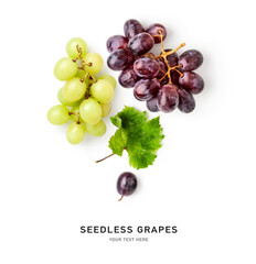 White and red seedless grape fruit creative layout.