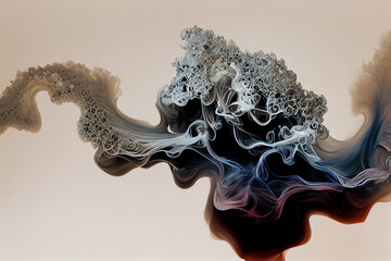 Artistic abstraction consisting of threads of fractal smoke and paint for background decoration, 3d rendering 