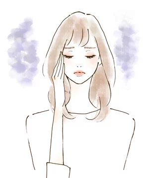 頭痛や体調不良に悩まされる女性のイラスト ネガティブな感情 Stock Illustration | Adobe Stock