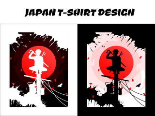 urban samurai on a power pole, male samurai vector illustration, Japanese t-shirt design, silhouette samurai, silhouette japan samurai vector for design t shirt concept, samurai boy anime - obrazy, fototapety, plakaty