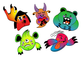 A set of cute cartoon alien monsters. Bright, colorful modern vector illustrations isolated on a white background. Idea for children, decorating, for paternes, prints, posters and stickers.