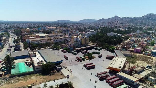 Aerial of government bus stand at city. kolar