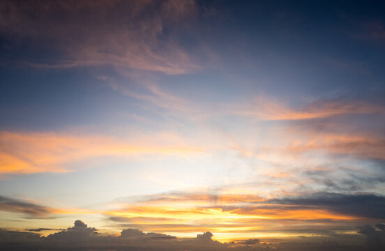 Blue sky after golden sunset