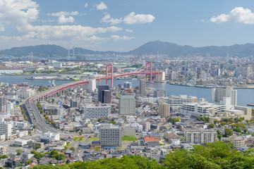 北九州市　高塔山公園からの洞海湾の眺め　若戸大橋