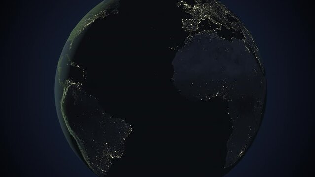 Seamless looping animation of the earth at night zooming in to the 3d map of Senegal with the capital and the biggest cites in 4K resolution