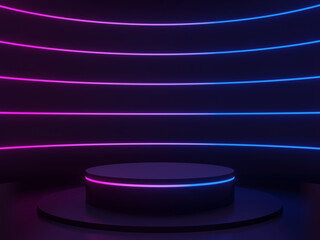 3D Black podium with gradient neon lights