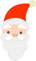 Cute Santa Claus head with a red hat and a long beard, Happy new year greeting gift design template