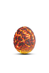 Object deviled egg shape lava rocks smelt, volcano hot magma ground , burning stone coals or alien eggs on white background. Studio light shadow with clipping path. 3D illustration.
