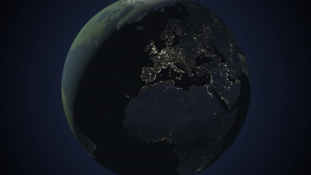 Seamless looping animation of the earth at night zooming in to the 3d map of Serbia with the capital and the biggest cites in 4K resolution