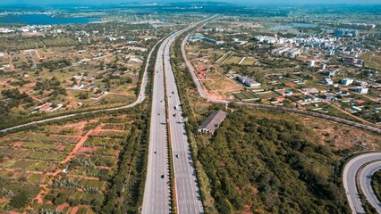 Aerial view of the highway in the city