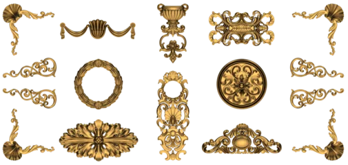 Deurstickers Decorative noble golden vintage style ornamental stucco and plaster embellishment elements for anniversary, jubilee and festive designs © Wilm Ihlenfeld