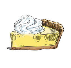 key lime pie cheesecake cream on top vector drawing dessert sweet illustration sugar food isolated on white background