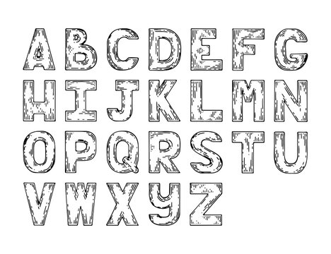 Handwritten English alphabet vector line art. Capital printed letters. ABC, font.