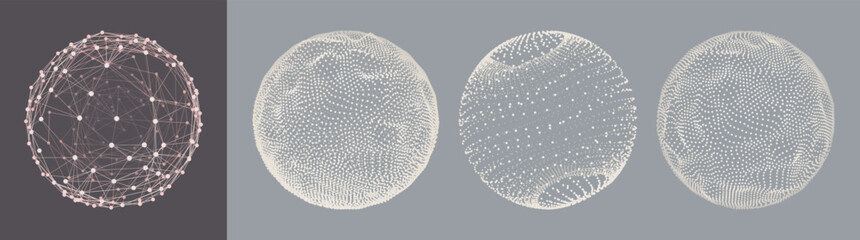 Sphere with connected lines and dots. Wireframe illustration. Abstract 3d grid design. Technology style.