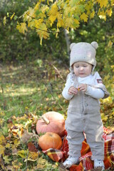 child with pumpkin