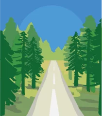 Keuken achterwand Groen landscape road highway travel  view nature vector illustration sun  © @avolagrf