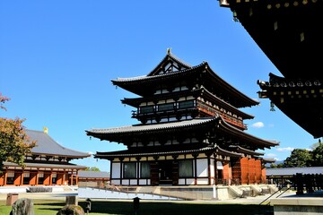 奈良，薬師寺，寺， 日本の建築物，木造，空, 伝統, 日本の文化，白雲, 建築, アジア, 仏塔, 古代の, 旅行, 日本, 伝統の, 歴史
