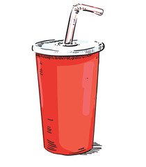 red cup american drink party beverage soda fast food illustration on white background