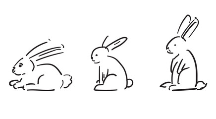 drawing of different types of rabbits laying sitting and standing cute rabbit cartoon character isolated on white background