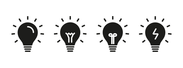 Set of light bulb vector icons. Black icons lamps and bulbs.  Lightbulb. The symbol for idea and science.
