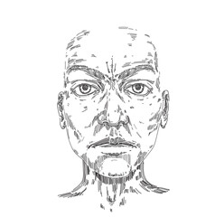 angry unhappy face expression illustration line drawing on white background