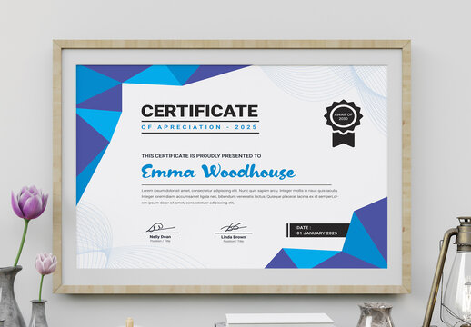 Certificate of Achievement Layout with Blue Border