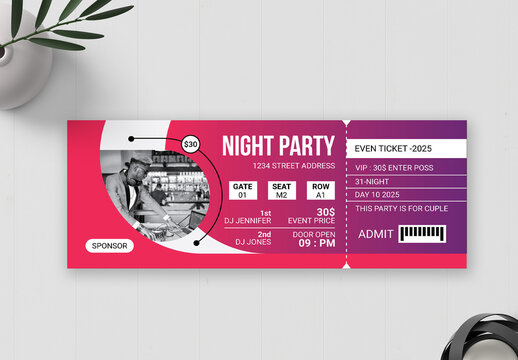 Night Party Event Ticket Design Layout