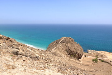 Fototapeta na wymiar beautiful view on the Mughsail Beach, Salalah Oman. Fantastic seascape of Indian Ocean
