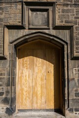 Old oak door in a stone doorway in Edinburgh Scotland