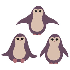 A set of cute penguins. Vector illustration isolated on white background.