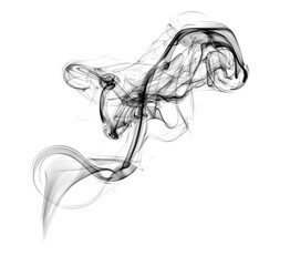 Abstract black puffs of smoke swirl overlay on transparent background pollution. Royalty...