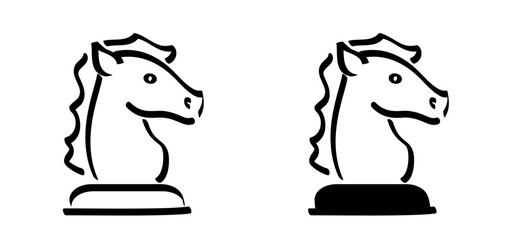Strategy idea symbol. Drawing farm, horse logo. Draw clipart horses. Chess board game icon or pictogram. Animal, horse head design. Sketch, mascot horses portrait