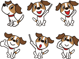 Obraz premium ジャックラッセルテリア犬 セット1 黒線(おすわり、指し棒、いいね、他)