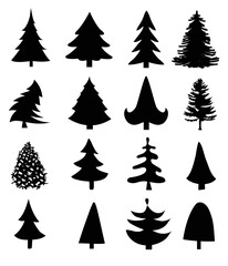 Christmas black tree icon set
