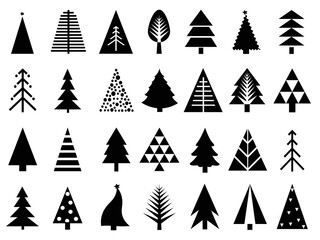 Christmas black tree icon set - 542161126