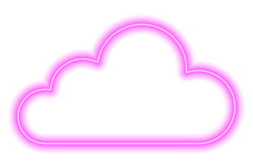 Pink neon cloud isolated on white. Linear contour. Weather