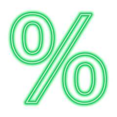 Green neon percent sign isolated on white. Finance, business, discount, ratio
