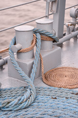 Mooring heavy duty rope detail on a military ship