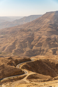 Road descending into Wadi Mujib Canyon in Jordan