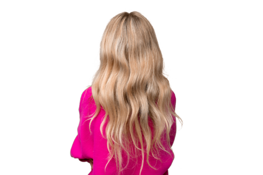 Young English woman over isolated background in back position