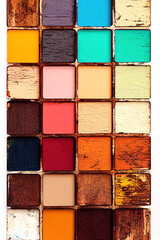 Various bright paints on white background. Palette with paints