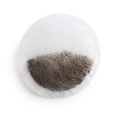 New round tea bag isolated on white, top view