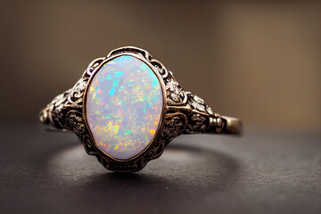 Opal golden ring close up